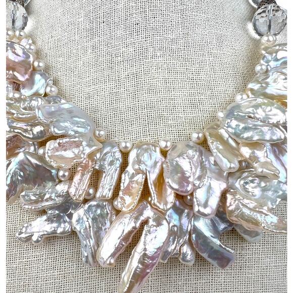 Keshi Pearl Necklace Iridescent Luster Irregular Shape Round Faceted Glass Beads - Picture 8 of 12